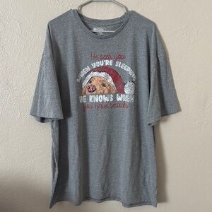 Dog Christmas Holiday Short Sleeve Women's Gray Knit T-shirt 3X